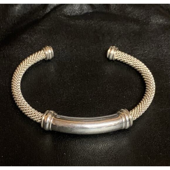 Joseph Esposito Cuff Bracelet Sterling Silver with Center Slide over Mesh Design - Picture 3 of 8